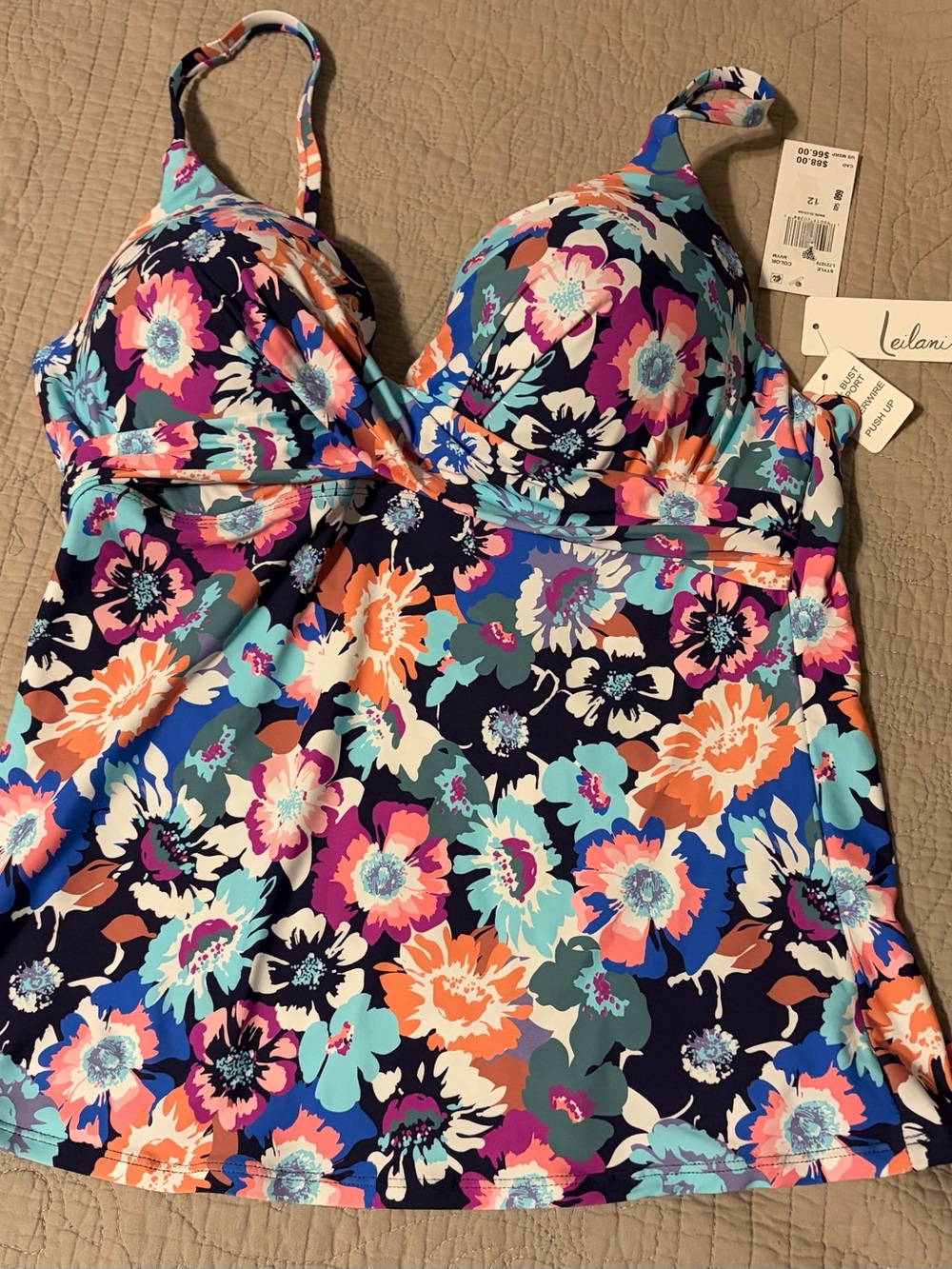Leilani Desert Bloom Gemini tankini swim top, floral. Underwire size 12. NWT.